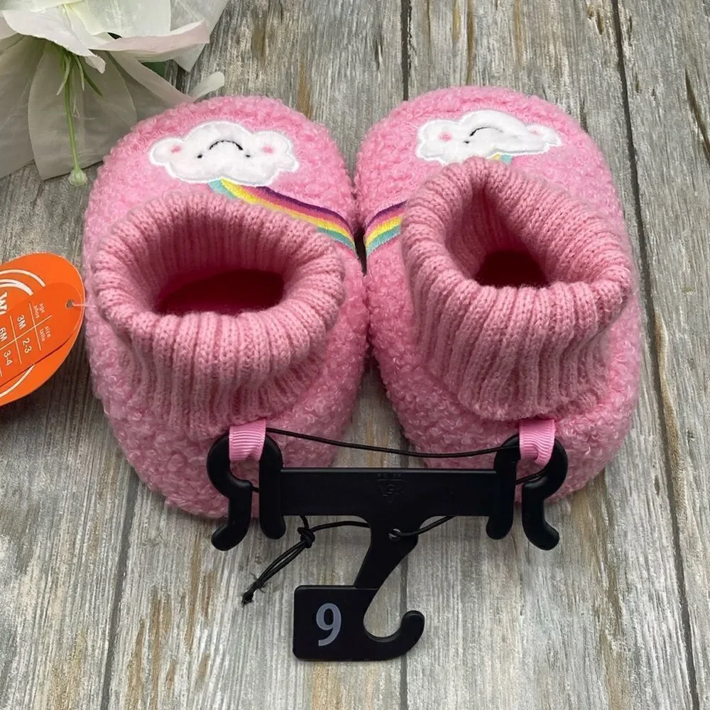 Baby Girls Teddy Knit Rainbow Comfy Soft Slippers Shoes Size 6